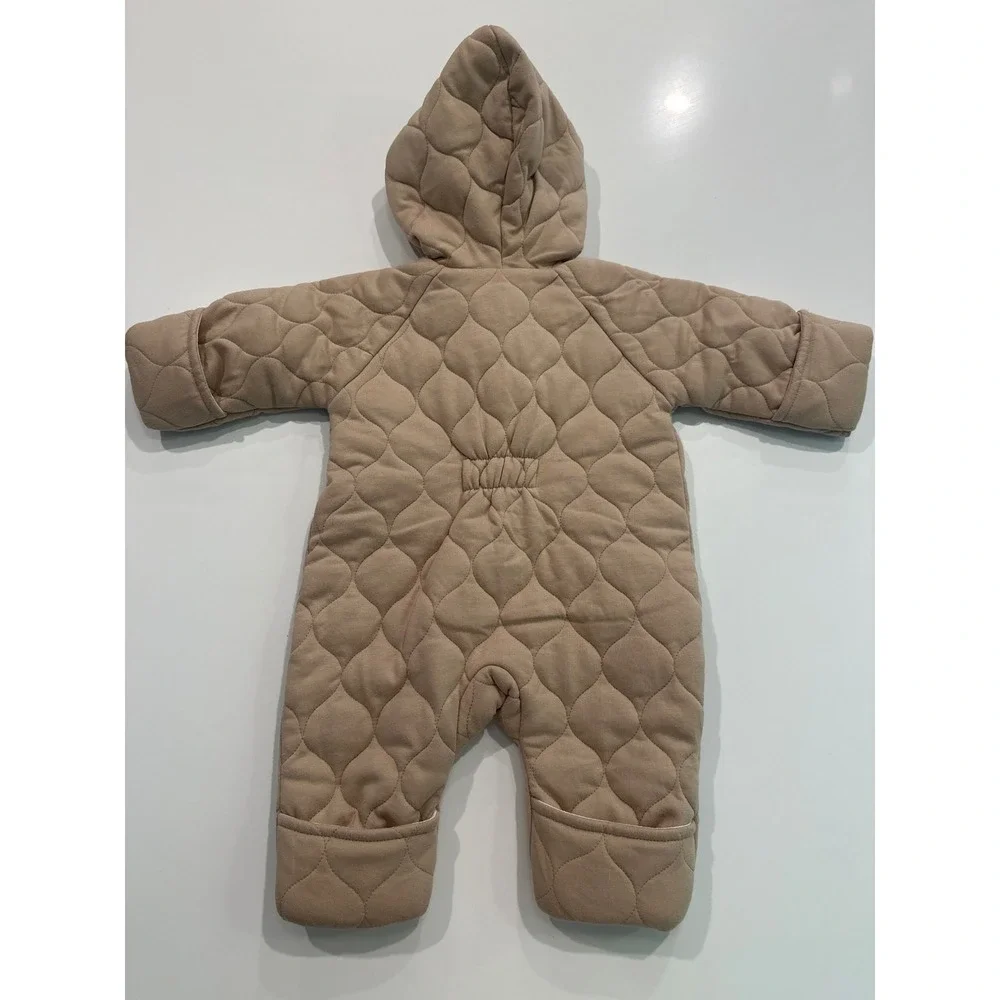 Fixoni Baby Quilted Pram Suit Hooded Bunting NEW Beige Squirrel Print 0-3m